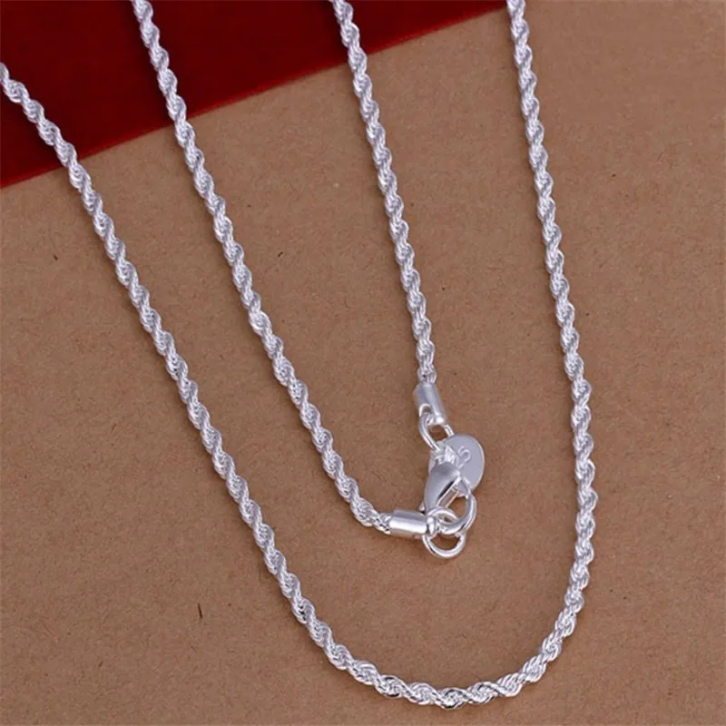 925 Silver 4MM Women Men Chain Male Twisted Rope Necklace Bracelets Fashion Silver Jewelry Set silver jewelry set jewelry set silver jewelry