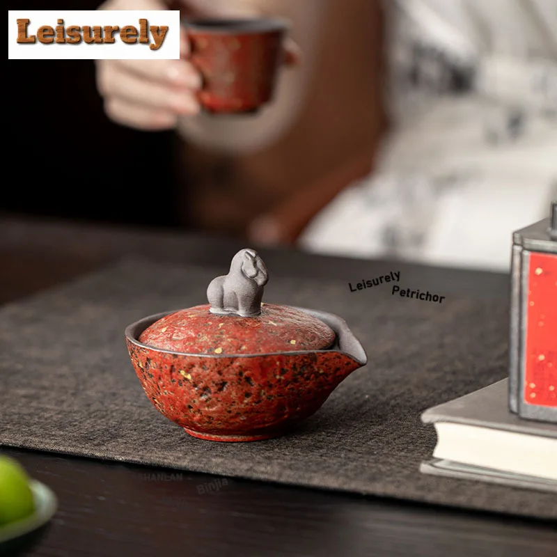 100ml Sprinkle Gold Small Horse Red Teapot Traditional Tea Infuser Pot Tea Making Kettle With Strainer For Tea Craft Accessories