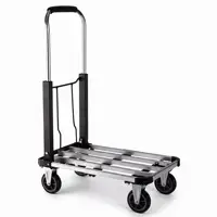 Chariot à main pliable à 4 roues HobbyLane, chariot à plateforme en acier au carbone argenté avec 2 cordes élastiques, chariot à main pliable robuste de 330 lb pour le déplacement. 1