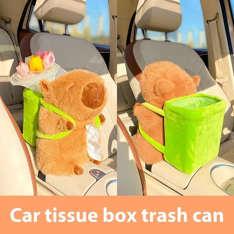 thumbnail image 1 of Bote de basura 2 en 1 con forma de carpincho, multifunción, resistente al agua, dispensador de pañuelos para coche, accesorios para coche con forma de carpincho, 1 of 4