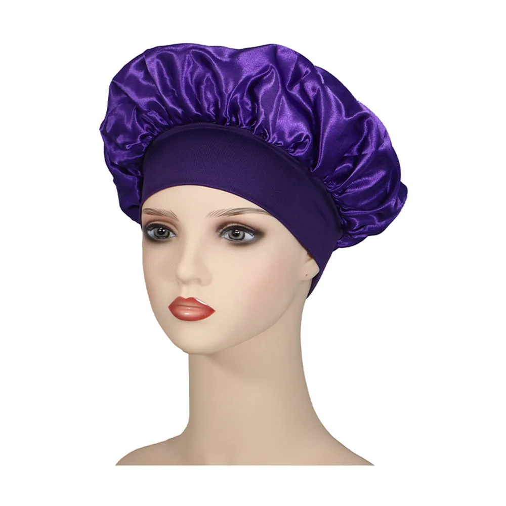 Newly Satin Night Hair Cap Women's Solid Sleeping Hat Sleep Care Bonnet Nightcap For Women Unisex Cap 6