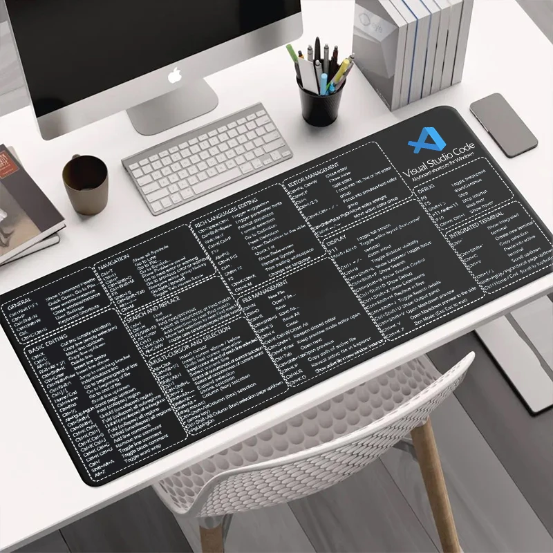 VS Code Shortcuts XXL Mouse Pad Large Desk Mat Computer Accessories Keyboard Pad With Non-Slip Rubber Base Stitched Edge Deskpad
