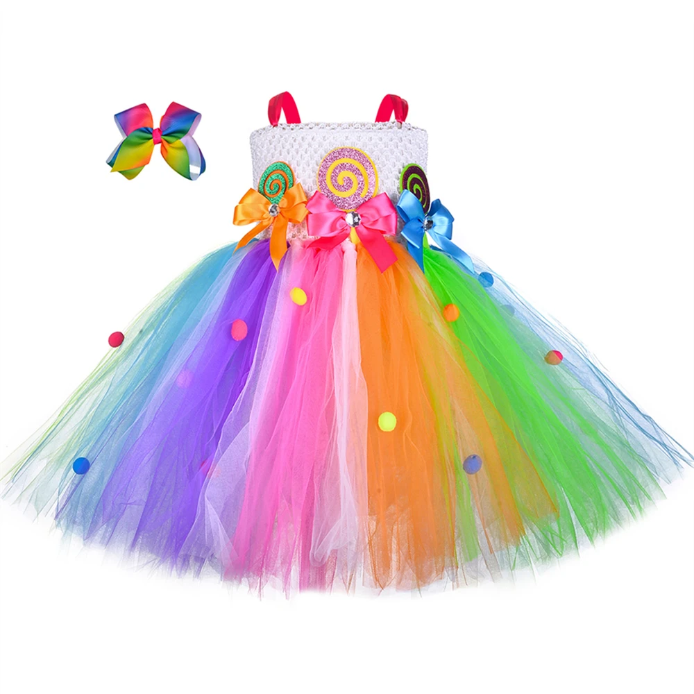 

Милое яркое платье-пачка для девочек, Радужное платье для девочек на день рождения, платье принцессы, конфетный костюм в виде леденцов, детское платье на Пасху и Хэллоуин для девочек