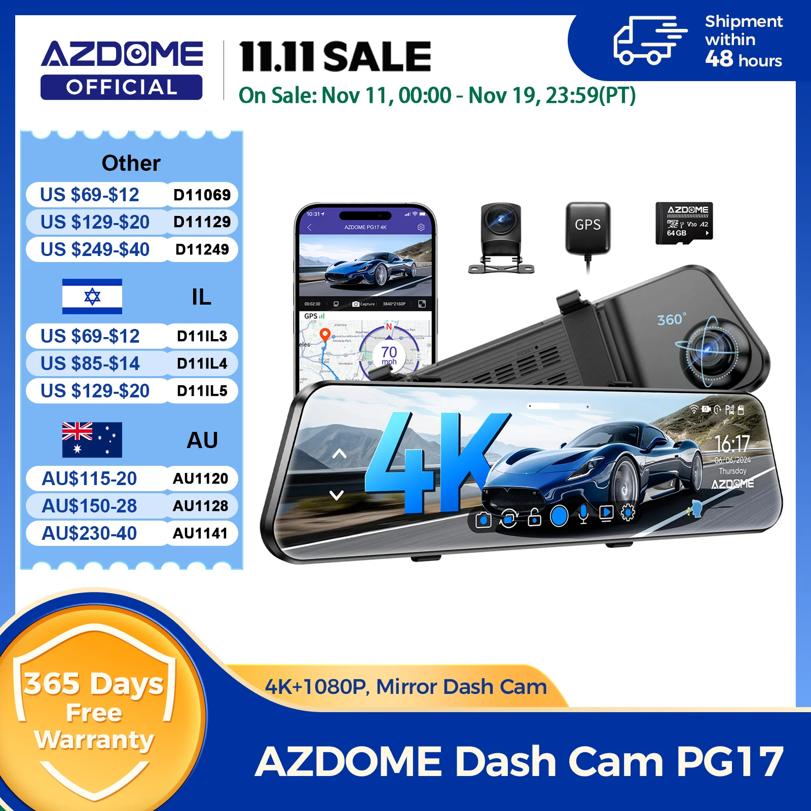 Azdome Pg18s AZDOME PG17 4K 12 Rear View Mirror Camera With Nigeria
