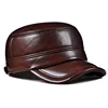 Winter Genuine Leather Cap Men's Flat Caps  Military Hat Elegant Man Baseball Cap British Vintage Cowhide Ear Warm Hat 2