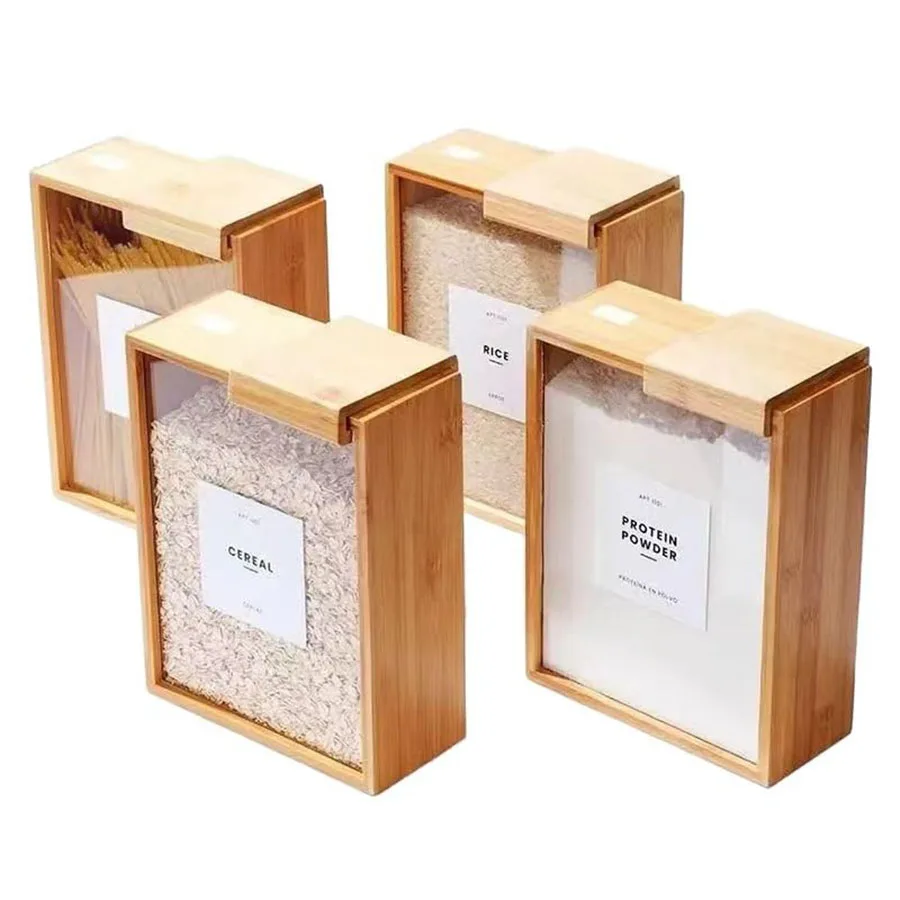 Bamboo Food Dispenser 2L Kitchen Organizer Food Storage Container Cereal Dispenser for Pantry Organizer Organization 6