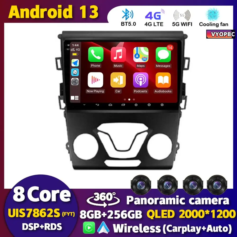 

Android 13 Carplay Auto Car Radio For Ford Mondeo 5 Fusion 2012 2013 2014 GPS WIFI+4G LTE Multimedia Stereo Player 360 Camera BT