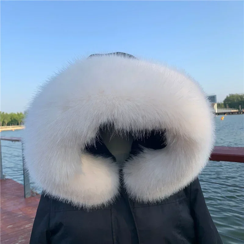 Soft Women Scarf Winter Faux Fox Fur Collar Furry Warm Thicken Men Parka Coat Hood Decor Fake Fur Shawl Luxury Scarves