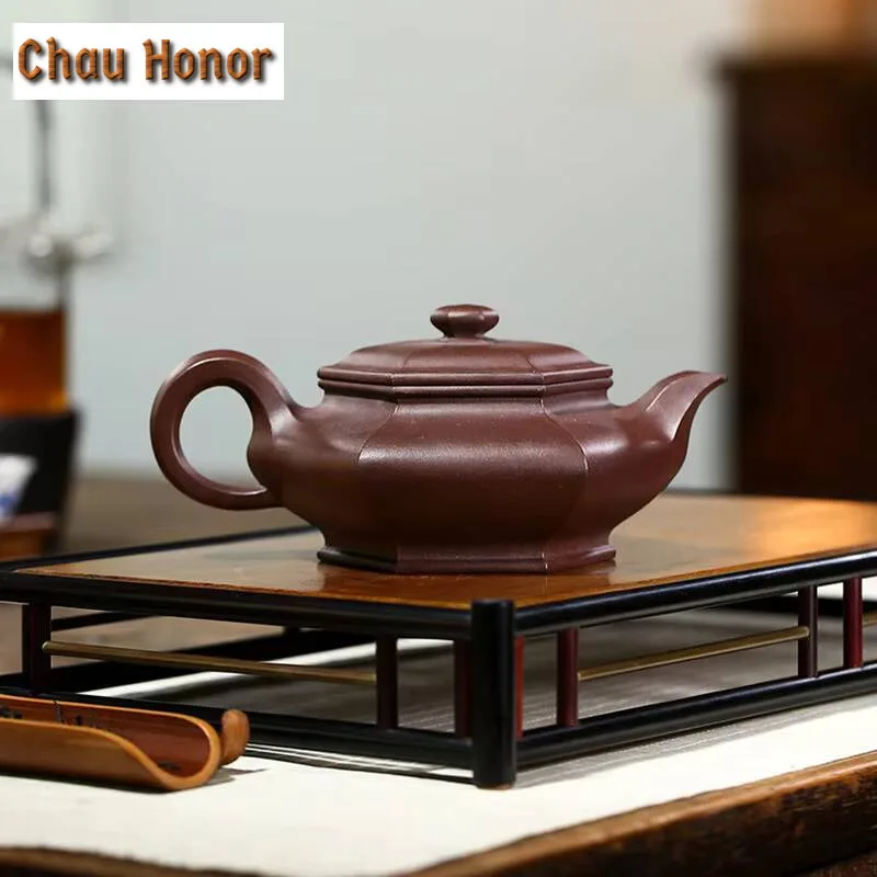 330ml Chinese Yixing Purple Clay Teapot Handmade Hexagonal Water Flat Tea Pot Kettle Boutique Zisha Teaset Customized Collection