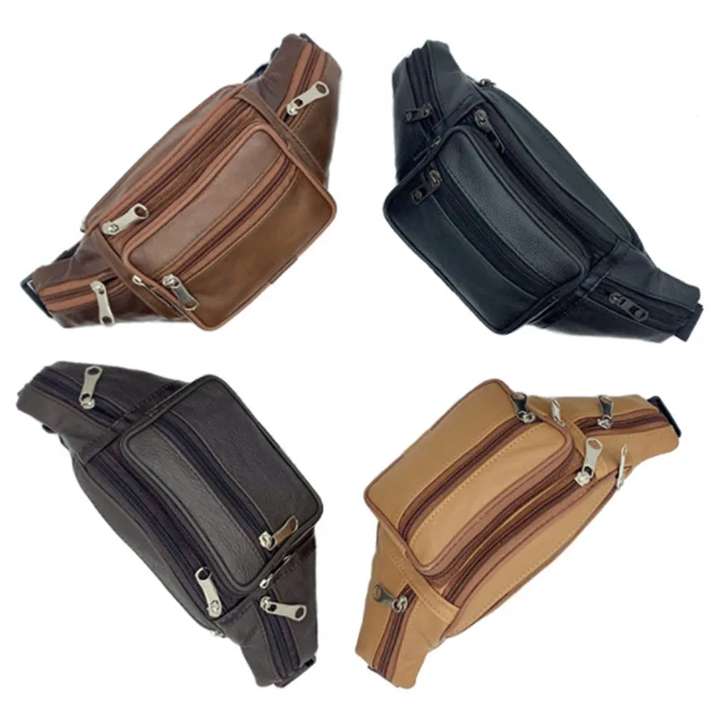 Genuine Leather Men's Chain Waist Pack - Stylish Belt Bag with Phone Pouch