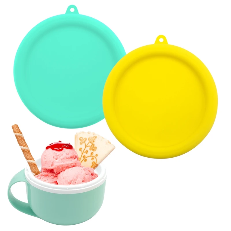 Reusable Silicone Lids Bowl and Food Covers for Dash My Mug Ice Cream Storage Leak Free Lid 5.9 Inch Lt.Green Yellow White Color