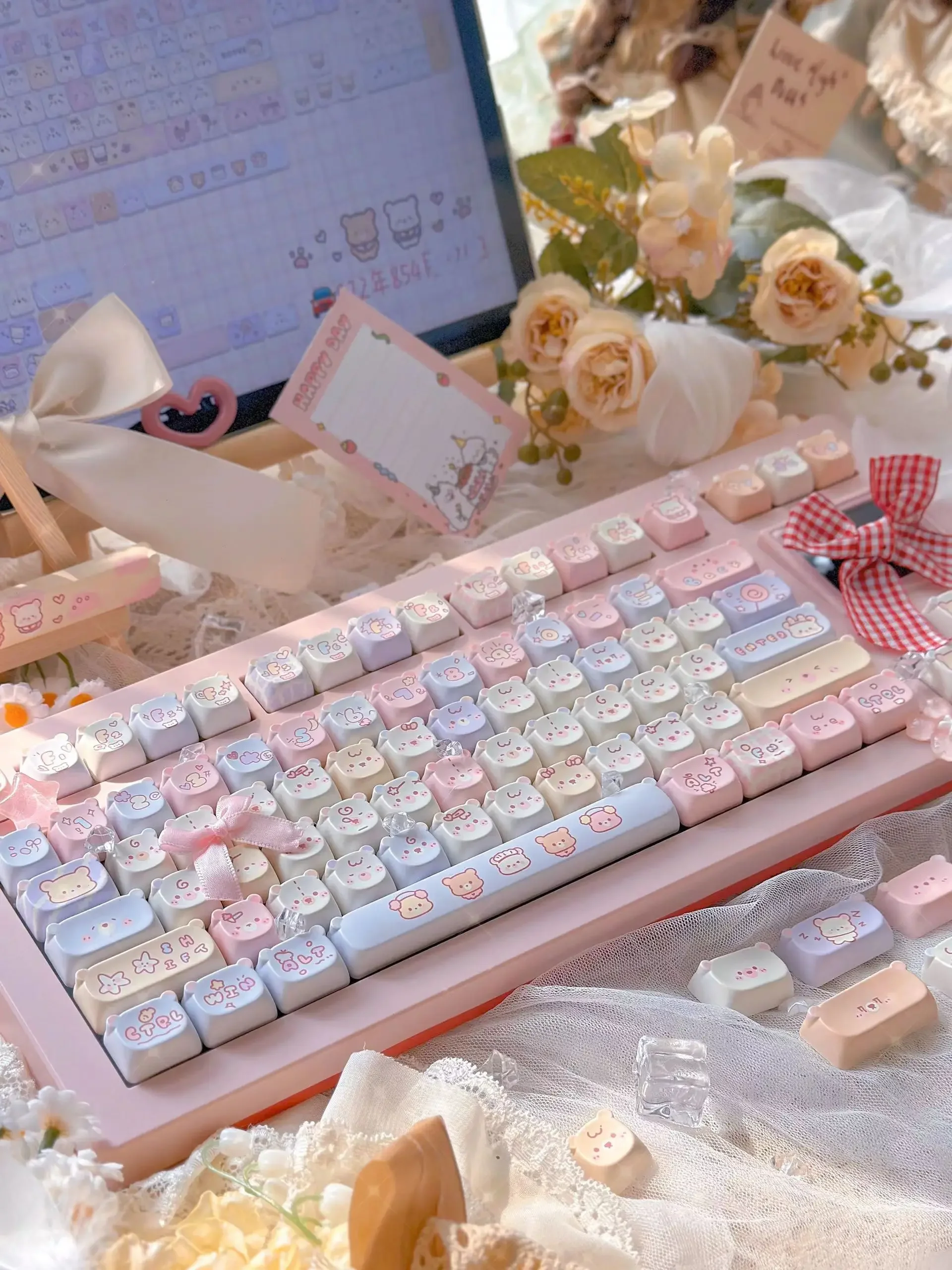 Lolita Kawaii, Teclas roxas, Altura PBT, Teclado mecânico DIY, 147 teclas