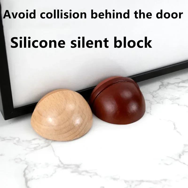 Round Wooden Door Stopper Self Adhesive Anti-collision Door Rear Stop Home Wall Floor Furniture Protection Mute Silent Block