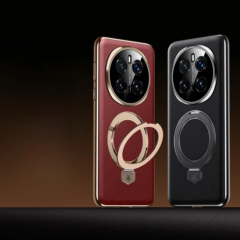 Luxury Magnetic Leather Phone Case with Metal Holder