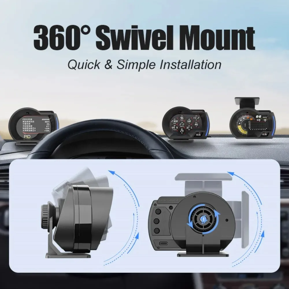 A520 OBD+GPS HUD 3.5인치 속도 경고 듀얼 모드 LCD 제스처 컨트롤 자동차 진단 도구 (레이싱카 범용)