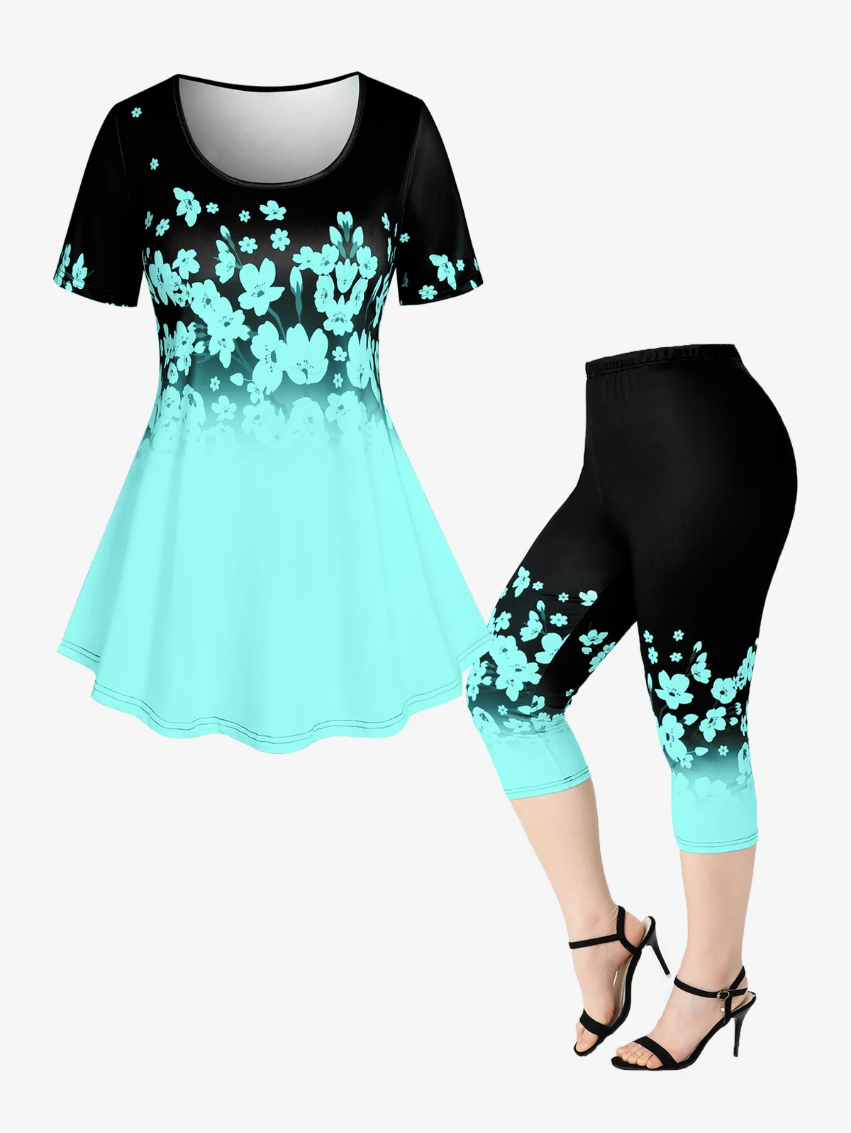 ROSEGAL Plus Size 3D Printed Outfit Female Colorblock Suit Floral Graphic  Tee And Capri Leggings Size Is Too Large Matching Set - AliExpress