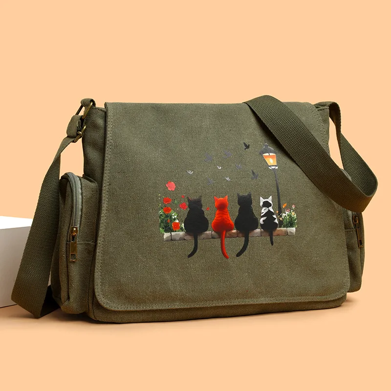 Hot Selling Cat and Dragonfly Pattern Single Shoulder Bag Large Capacity Messenger Crossbody Bag New Practical Style