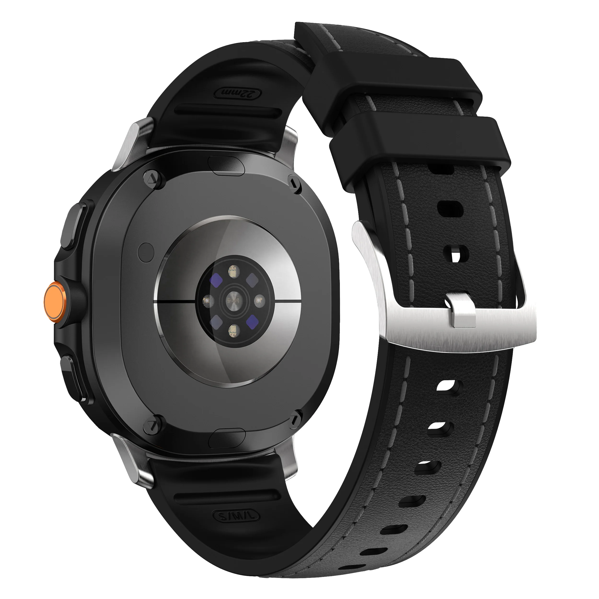 Premium Silicone & Leather Sports Strap - Black