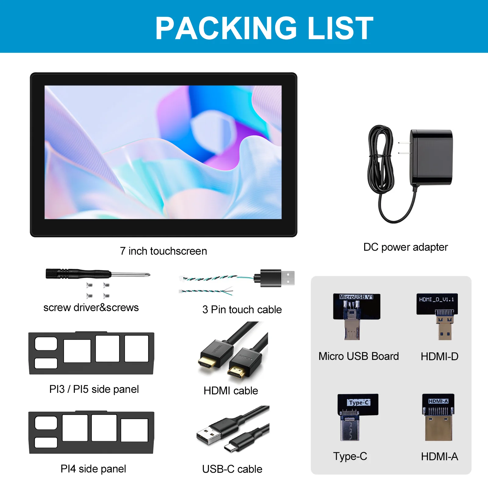 7인치 터치스크린 1024x600 LCD 모니터 라즈베리 파이3 4 5 휴대용 보조 화면 HDMI 타입-C VESA 지원 노트북 모바일용