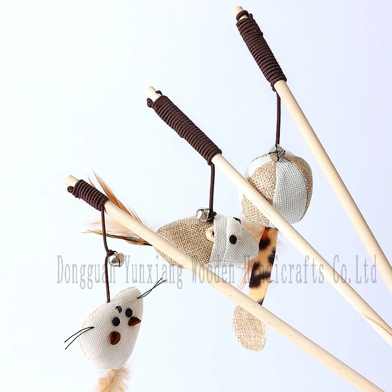 Wooden Cat Wands, Interactive Cat Teaser Sticks with Bell Wood Toy Wands Pet Toys