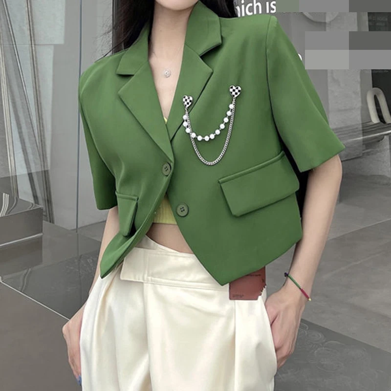 Short Suit Women's Spring/Summer Korean Version 2023 New Thin and Slim Green Salt Short Sleeve Suit Coat