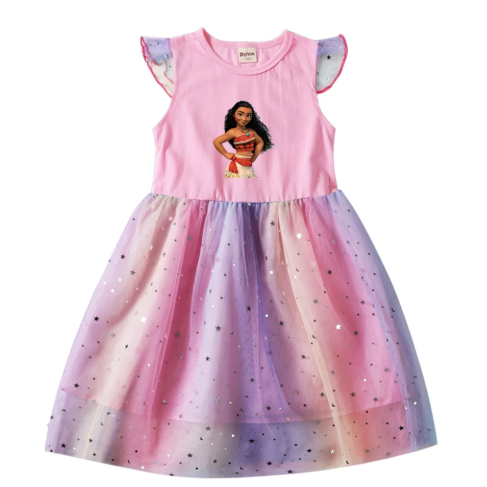 

Disney Moana Summer Kids Dresses for Girls Cartoon Short Sleeve Princess Dress Children's Prom Mesh Dresses