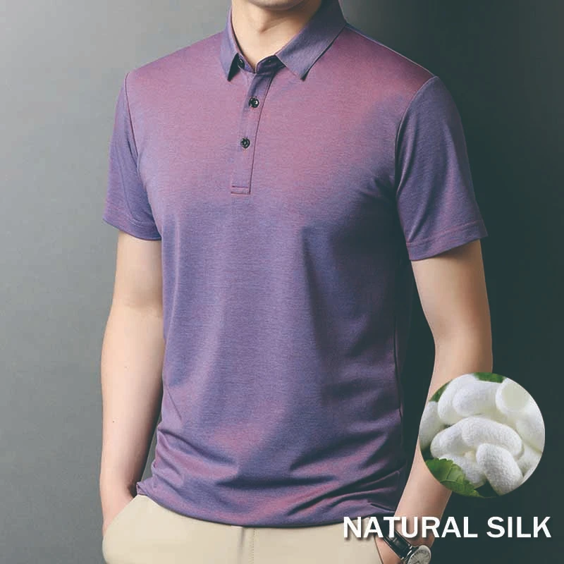 5.2% silk,26.4% modal,23% cotton Short sleeve polo shirt men summer casual slim fit collar t shirt Mens Tech Golf Polos business