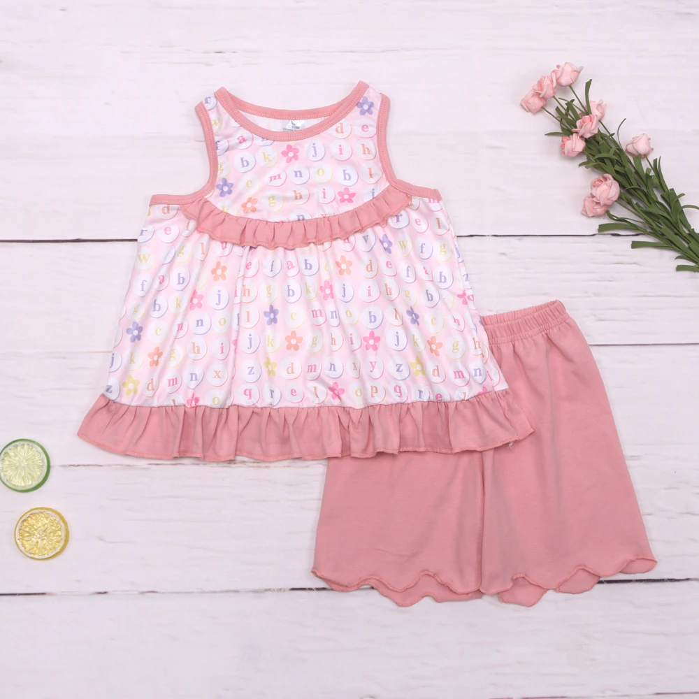 

Summer Baby Girls Clothes Set 2pcs Cotton Suit Letter Bodysuit Lace T-shirt Back To School Outfits Pink Shorts 1-8T Toddler Babi