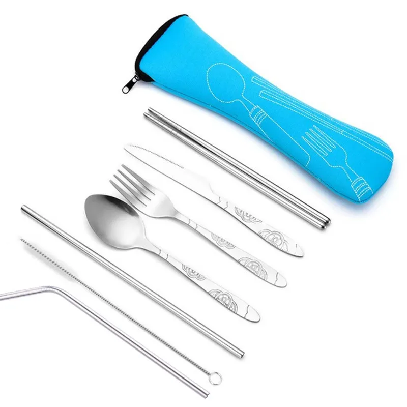 Portable Printed Knifes Fork Spoon Stainless Steel Dinnerware Set 3Pcs/4Pcs/7Pcs cutlery set,western style cutlery set,picnic cutlery set,stainless steel cutlery set,picnic tableware,camping cutlery set