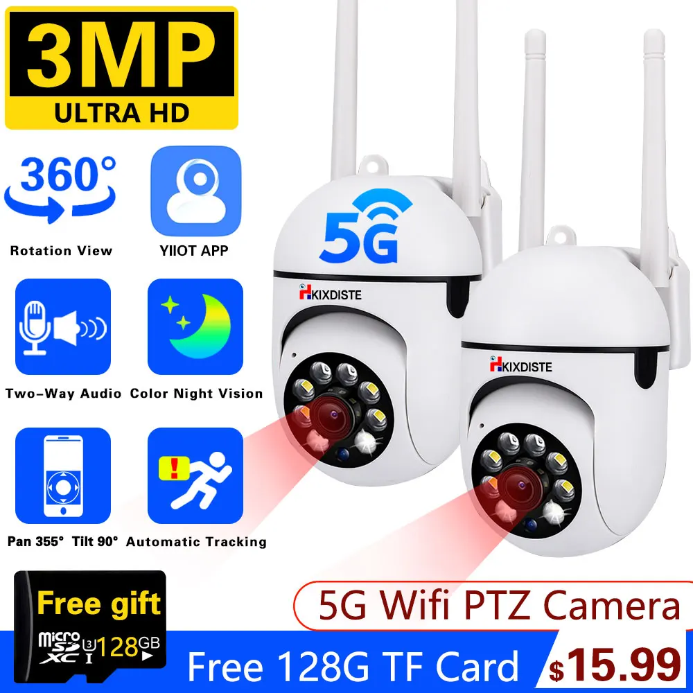 3MP PTZ Surveillance Cameras HD 1080P 5G WiFi IP Camera Full Color Night Vision Security Protection AI Auto Tracking CCTV Camera