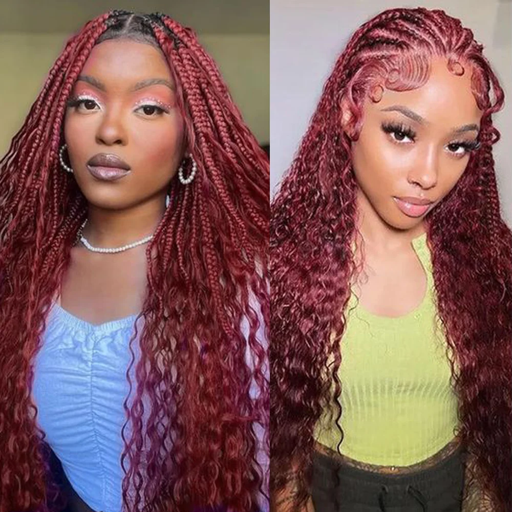 Deep Wave Bulk Human Hair for Braiding No Weft Burgundy Braiding Hair For Boho Braids Brazilian Virgin Human Hair Extensions 5