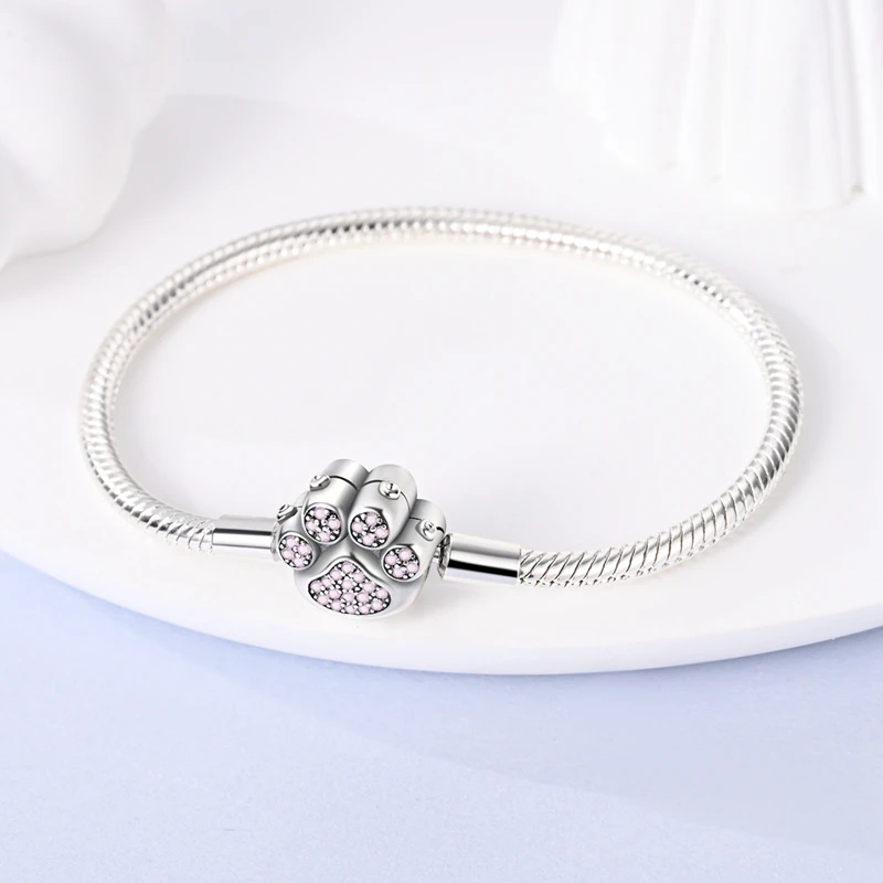 Women Bracelet 925 Sterling Silver Star Moon Blue Zircon Pink Heart Butterfly Cat Paw Bracelets DIY Charms Safety Chain Jewelry 3