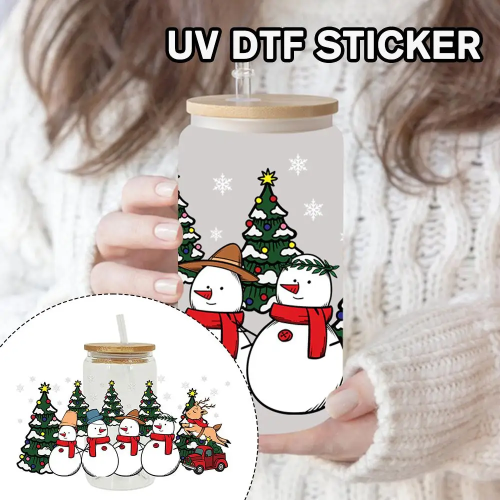 Merry Christmas Snowman Santa Claus UV DTF Sticker For 16oz Cup Wrap Transfer Sticker Label DIY Self Adhesive B0I9
