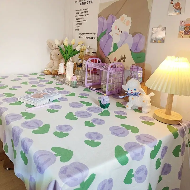 Ins Tablecloth Japanese Cute Tulip Table Cloth Computer Table Cloth Bedroom Dressing Table Mat Rectangle Tablecloth Desk Decor 3