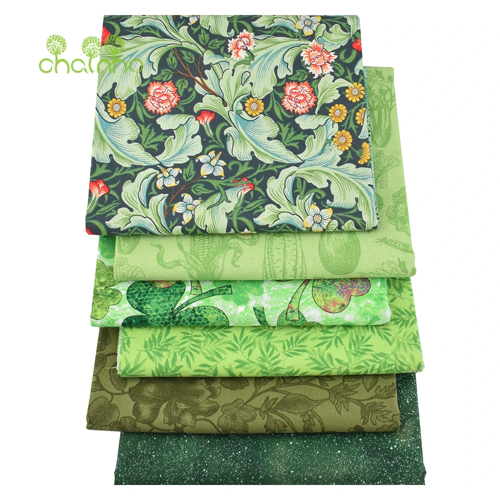 Chainho,Green Floral Series Printed Plain Cotton Fabric,Patchwork Cloth,DIY Quilting Sewing Craft,Cushion,Bags Handmade Material