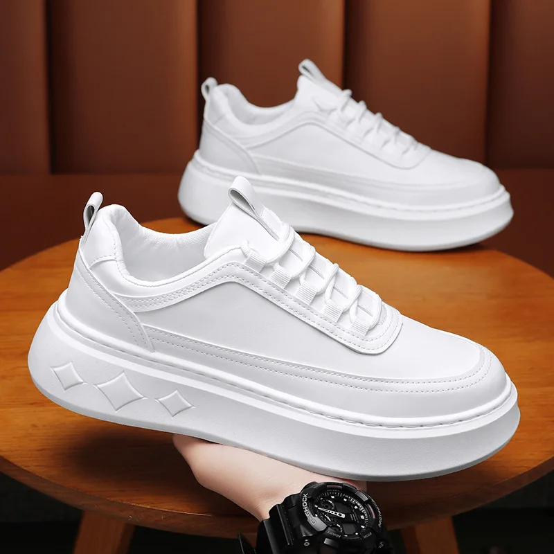 

New Men's White Casual Male Vulcanize Sneakers Breathable Sport Walking Running Platform Flats Shoes Solid Lace-Up Shoes for Men