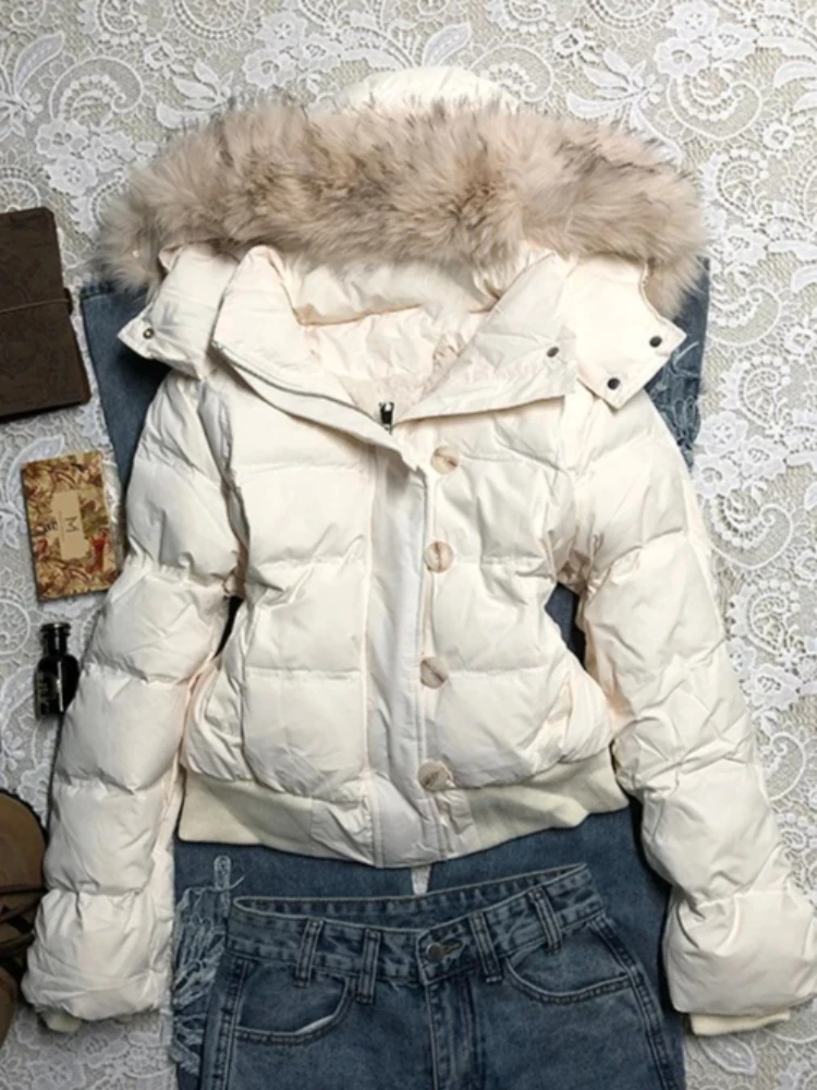 Retro Daily Style Women Winter Thick Parka Jacket Faux Fur Hood Warm Cotton‑padded Loose Fit Casual Street Outer Fashion Coats