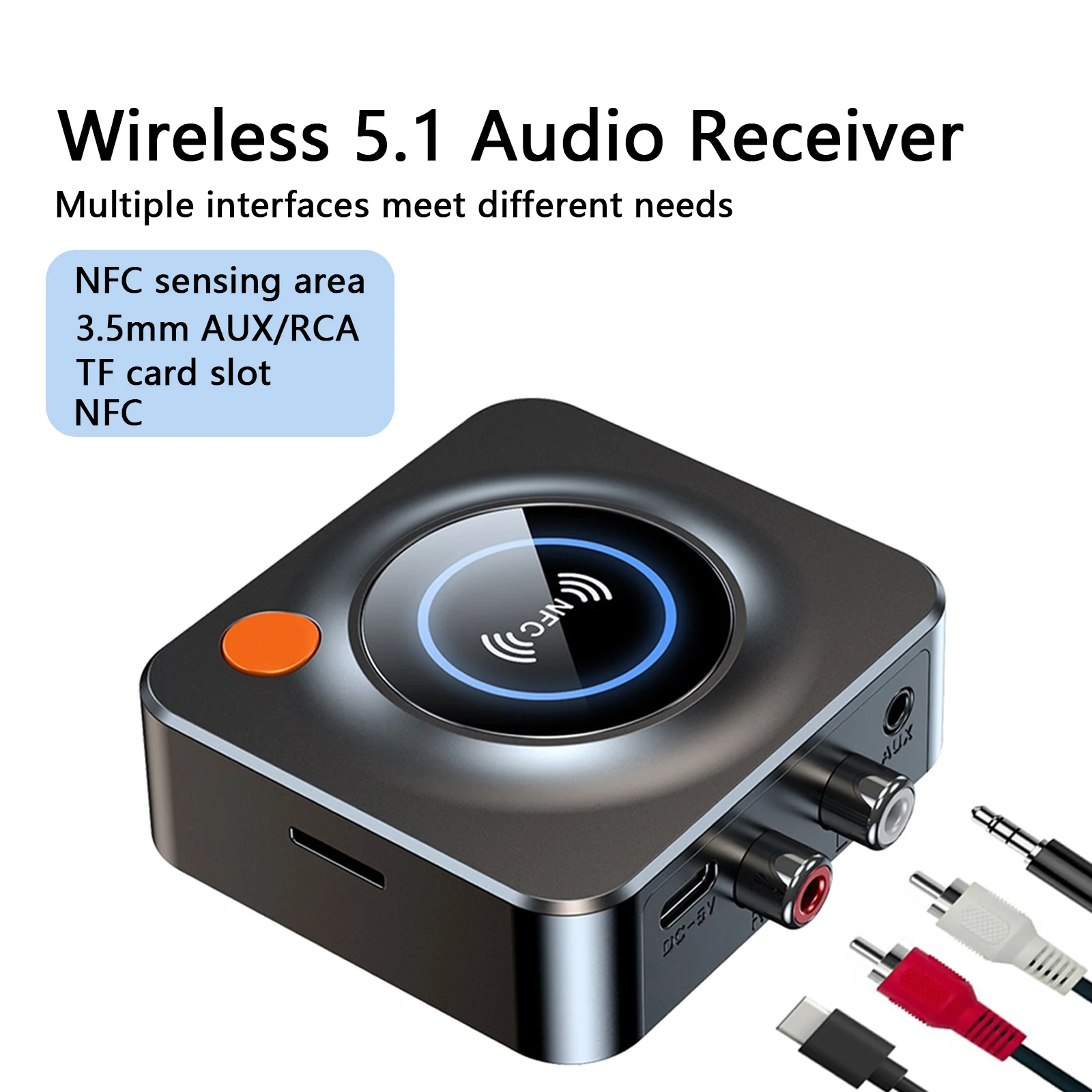 eppfun Bluetooth 5.1 Receiver NFC TF Card Slot 3.5mm AUX/RCA Wireless Audio Adapter Low Latency for Home Music Streaming