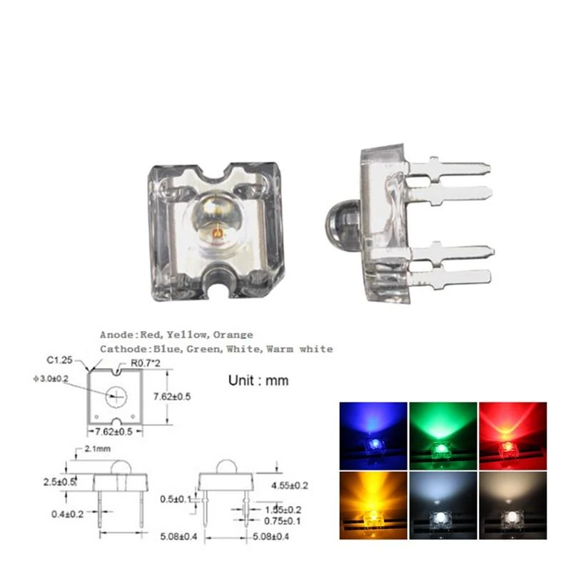 Description Picture 4 of item10pcs 3mm LED Piranha Light Emitting Diode Lamp White Red Green Blue Yellow Bright Color 3V Indicator DIY DIP PCB Circuit Bulb