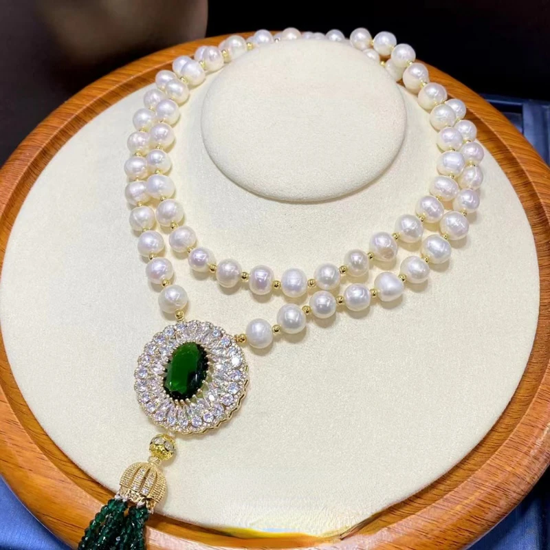 

Natural white freshwater pearl necklace delicate and elegant double-layer sweater chain fashion women's accessories