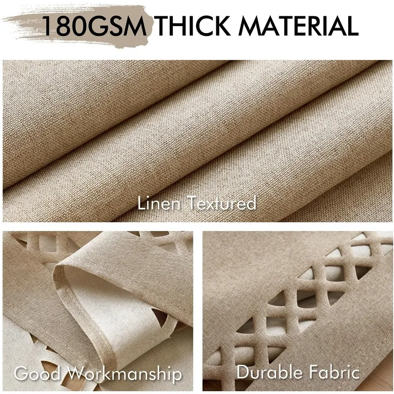 Beige Thick Polyester Linen Rectangle Tablecloth with Decorative Cutouts Waterproof Stain Resistant Table Cloth 3