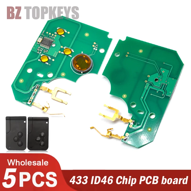 BZTOPKEYS 5pcs Remote Car key Electronic circuit board 433Mhz ID46 Chip for Renault Megane Scenic Grand PCB board key