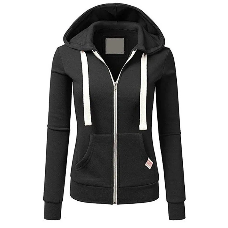 Casual Hoodies Women Autumn Winter Cardigan Solid Color Long Sleeve Hoodie Pockets Zipper Sports Coat Hoodie Women Clothing