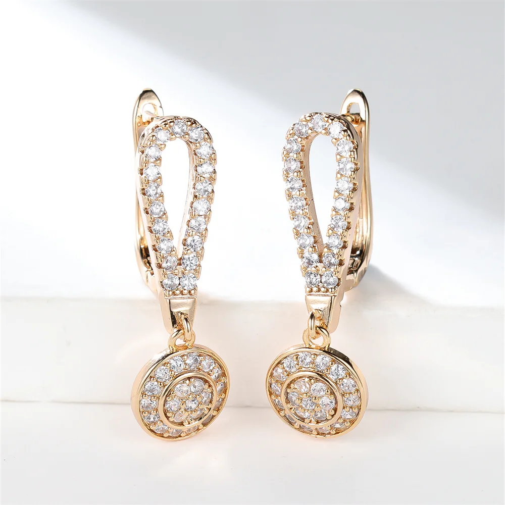 Luxury Crystal Round Stone Tassel Hoop Earrings For Women Vintage Gold Color Ear Buckle Wedding Jewelry Engagement Party Gifts