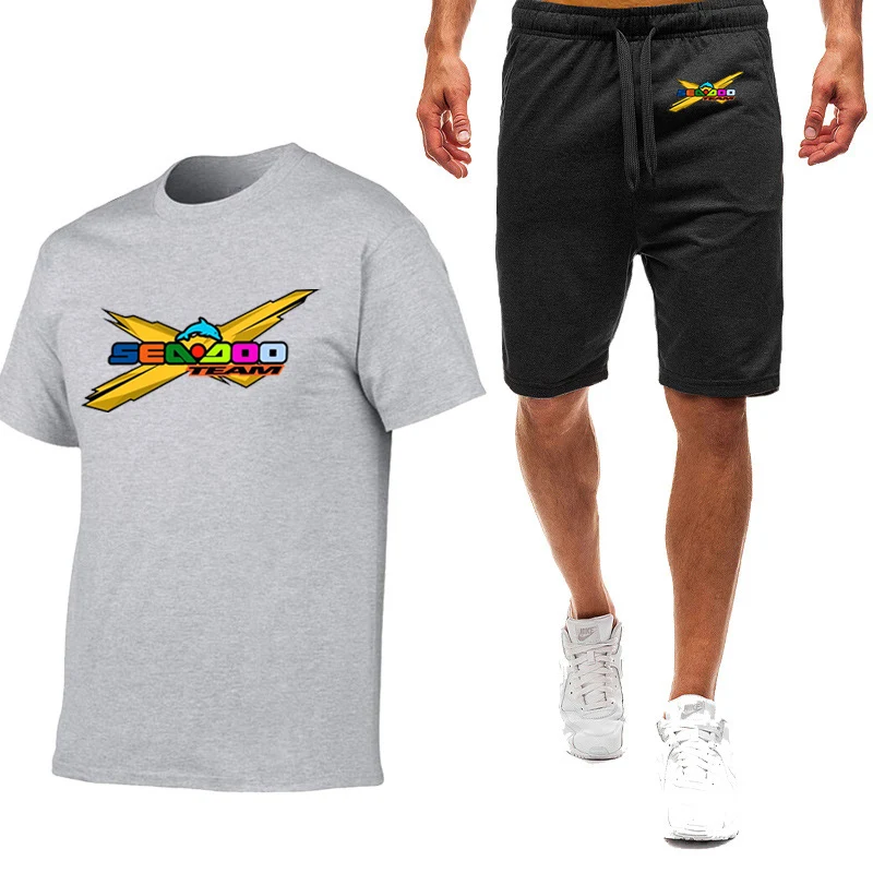 2023 Summer Sea Doo Seadoo Moto Logo Print Solid Color Streetwear Casual Short Sleeve Tops+Fashion Popular Sweatpants Trendy Set