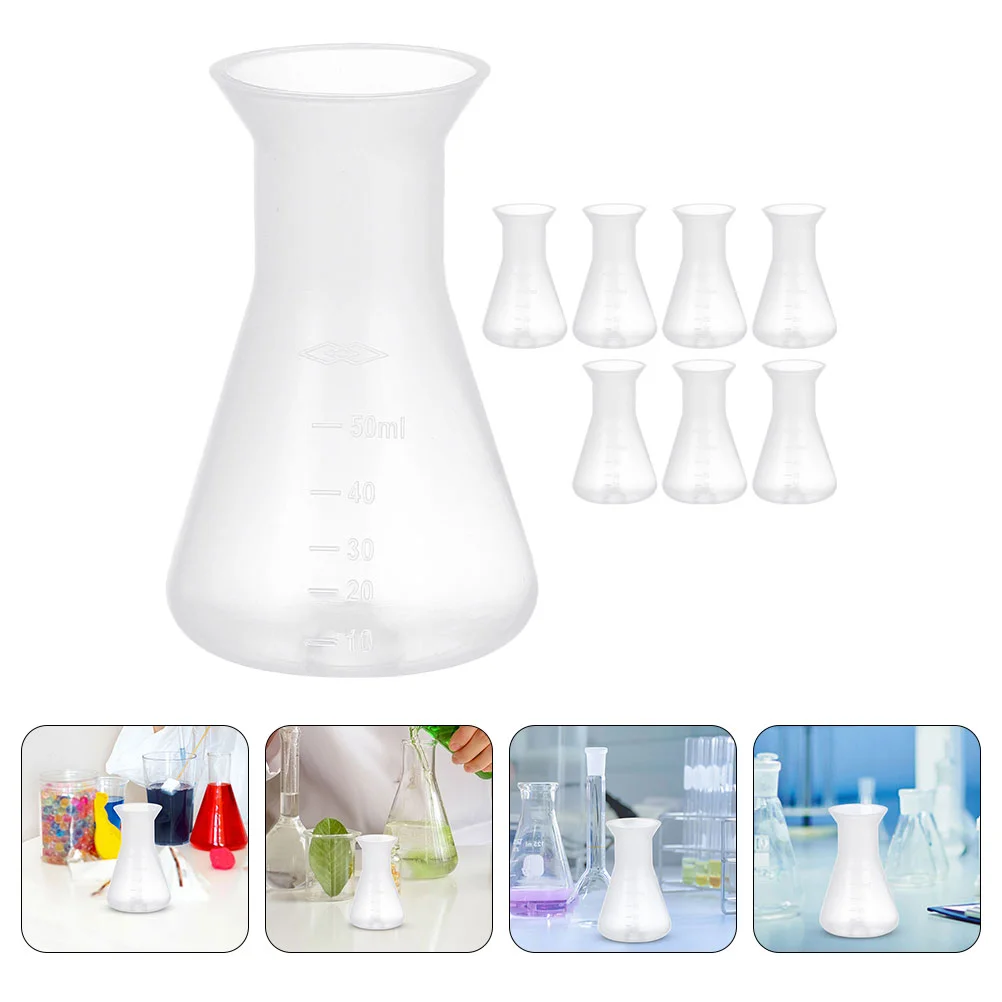 

Plastic Erlenmeyer Flask 8Pcs 50Ml Laboratory Flask Scientific Scale Erlenmeyer Flasks Lab Experiment Narrow Mouth