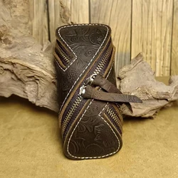 Genuine Leather Vintage Key and Coin Organizer (Flower Coffee)