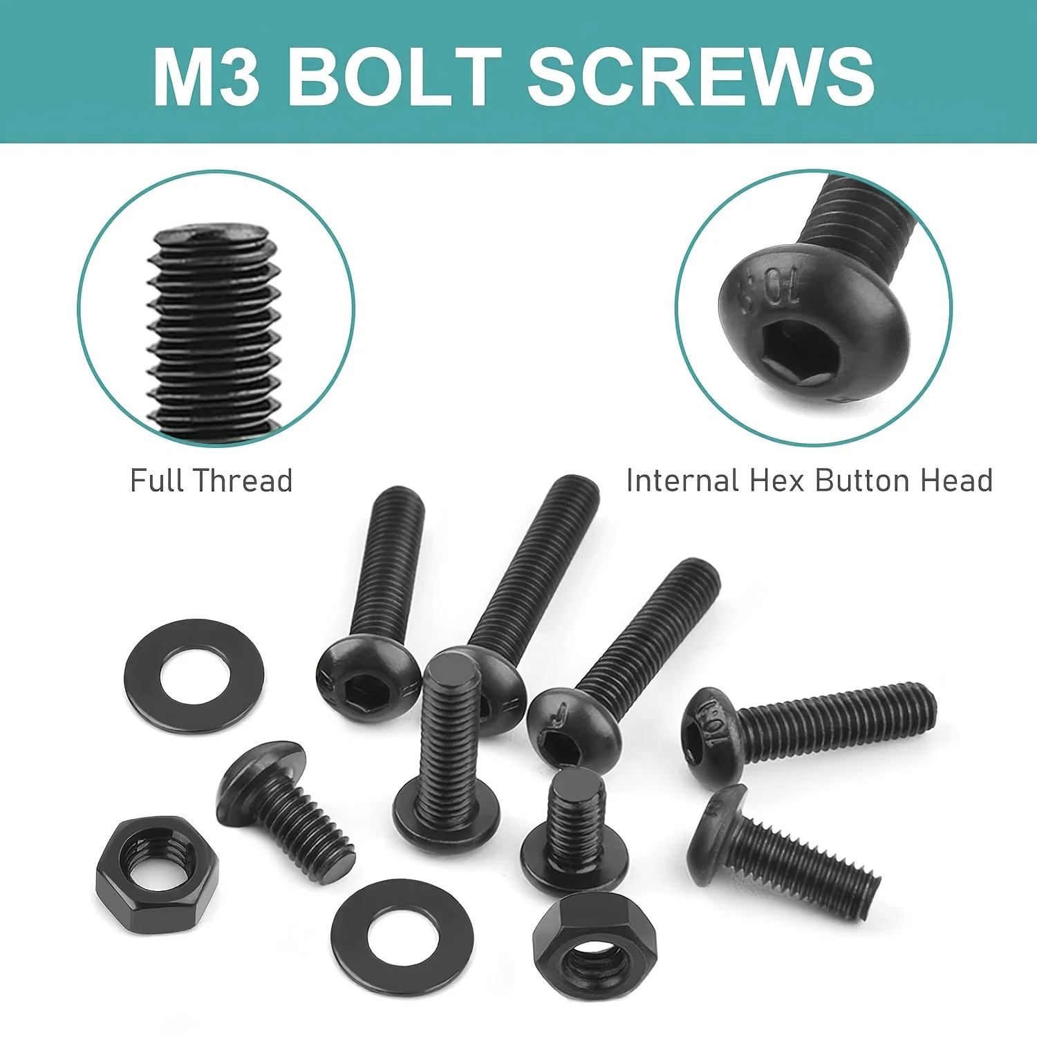 700PCS M3 x 5/6/8/10/12/14/16/18/20/25/30mm Button Hex Head Cap Screws M3 Metric Machine Screws Bolts Nuts Washer