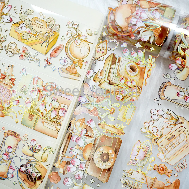 2m/Roll Sakura Flower Decorative Stickers Vintage PET Tape For DIY Scrapbooking Diary Journaling Materials Aesthetic Stationery