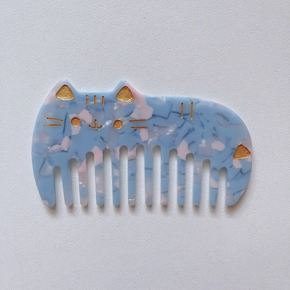 Portable Acetate Hair Combs Cute Cat Colorful Hairdressing Comb Anti Static Wide Teeth Washing Comb Women
